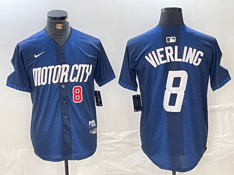 Men Detroit Tigers #8 Vierling Blue City Edition Nike 2024 MLB Jersey style 9